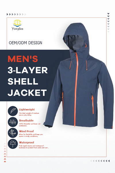 橙蓝撞色杂志风格男士户外夹克模板